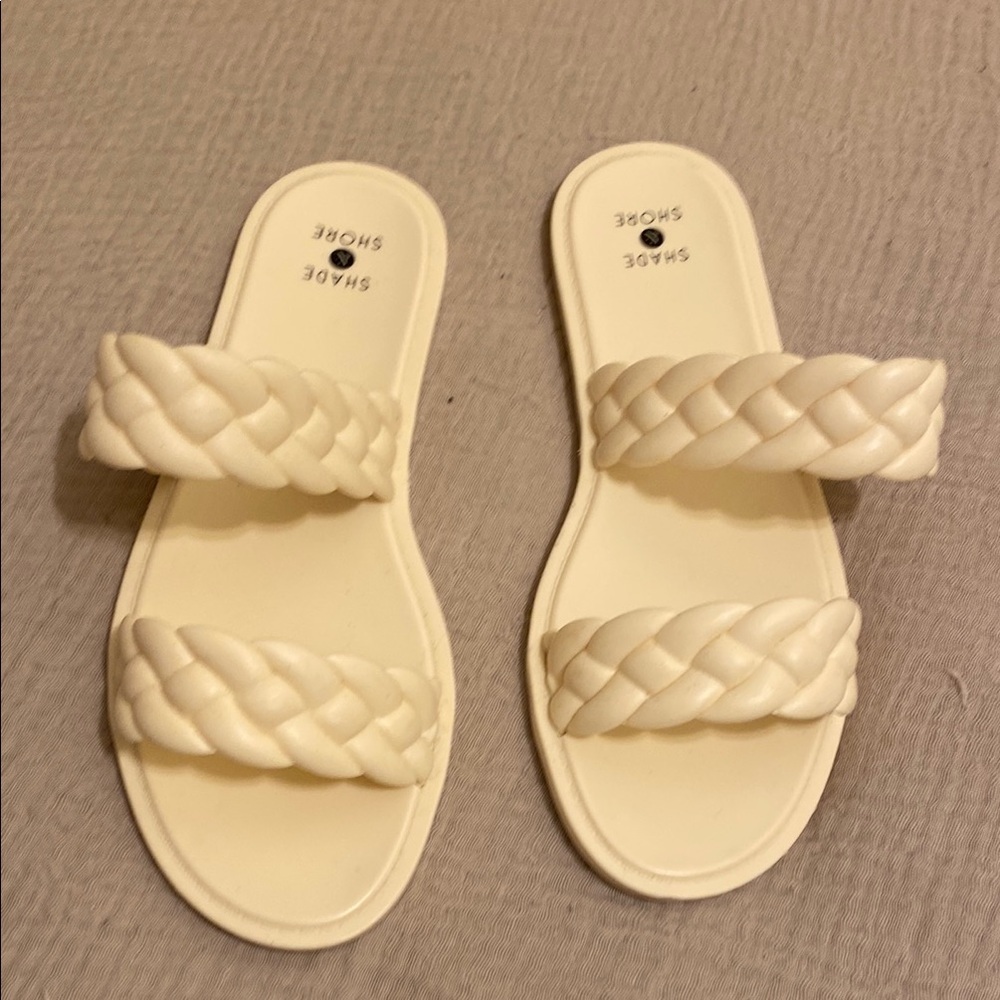 SHADE & SHORE Cream Braided Double-Strap Slide Sandals. Size 7. New